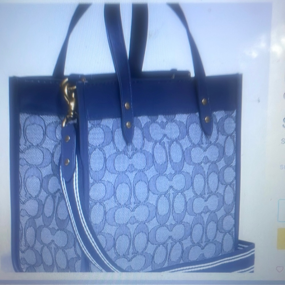 Coach Field Tote Signature Jacquard Navy Blue
